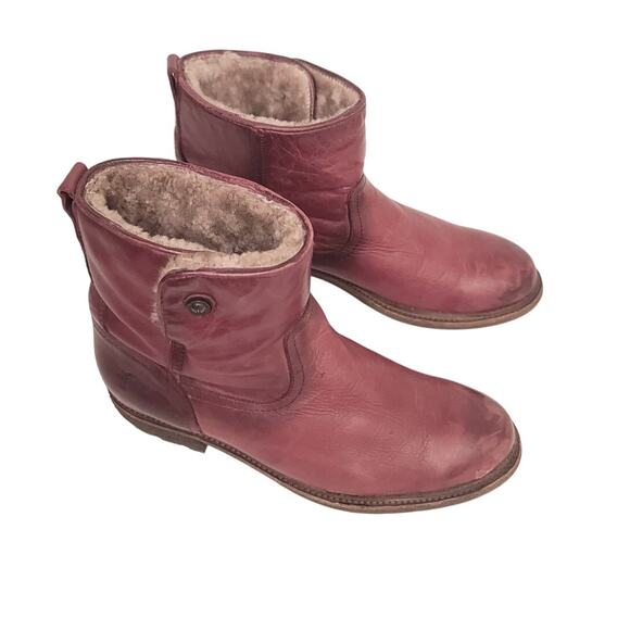 Frye MARA BUTTON SHORT boots,Leather Sheepskin Pull On Brown Size 8.5B - Picture 3 of 7